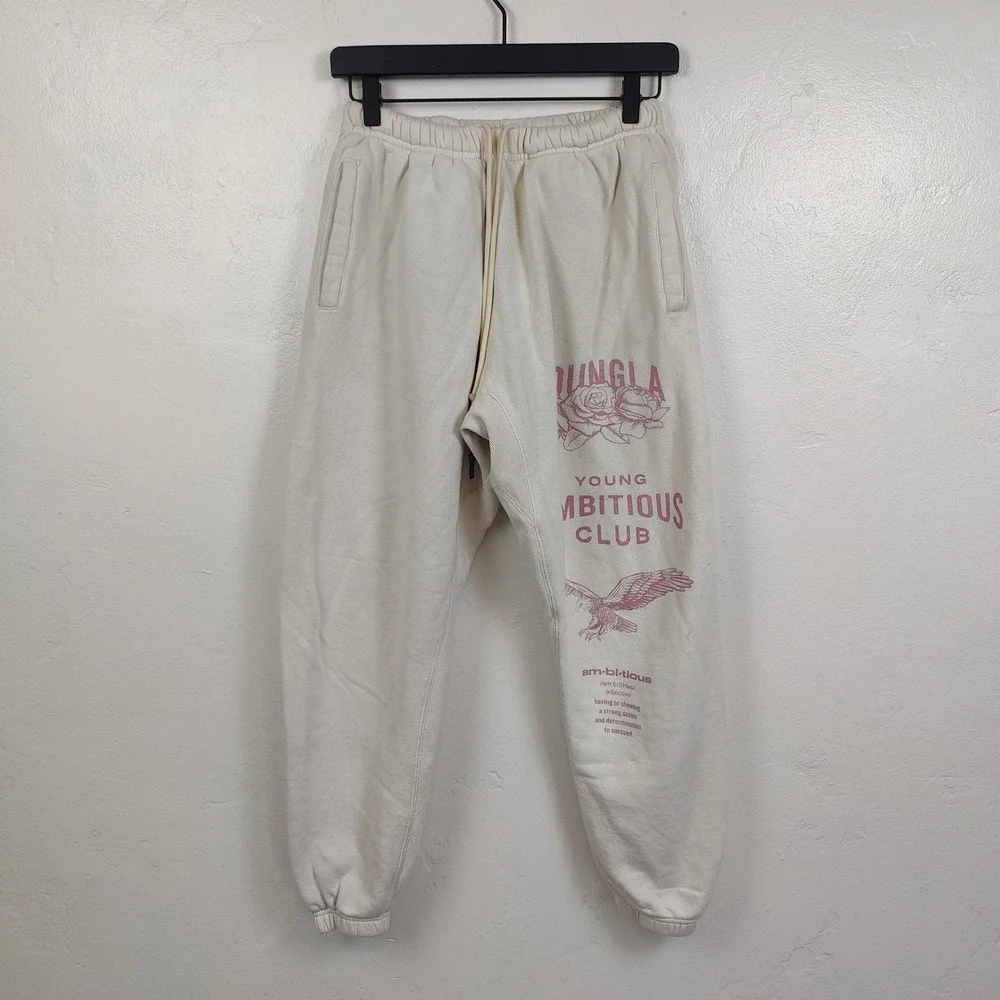 YoungLA Young Ambitious Club Pants Mens Medium Cream Graphic Joggers‎ Gymwear